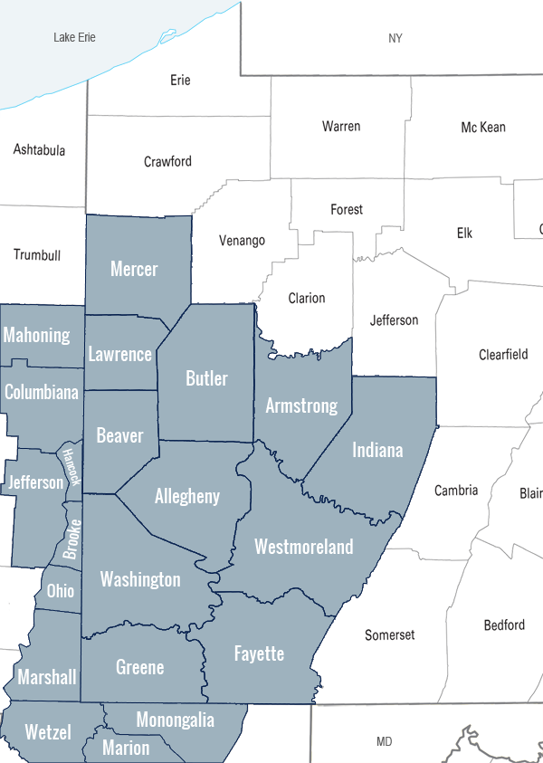 Map showing counties that Mr. John services