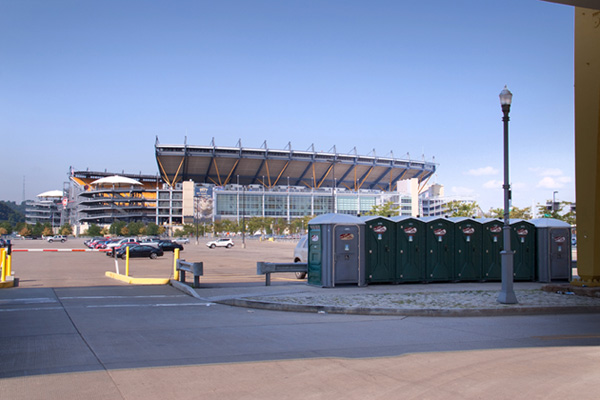 Photo of Mr. John toilets lined up at Pittsburgh's Heinz Field