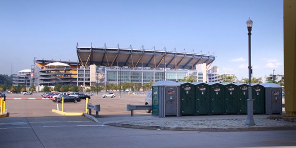 Photo of Mr. John toilets lined up at Pittsburgh's Heinz Field