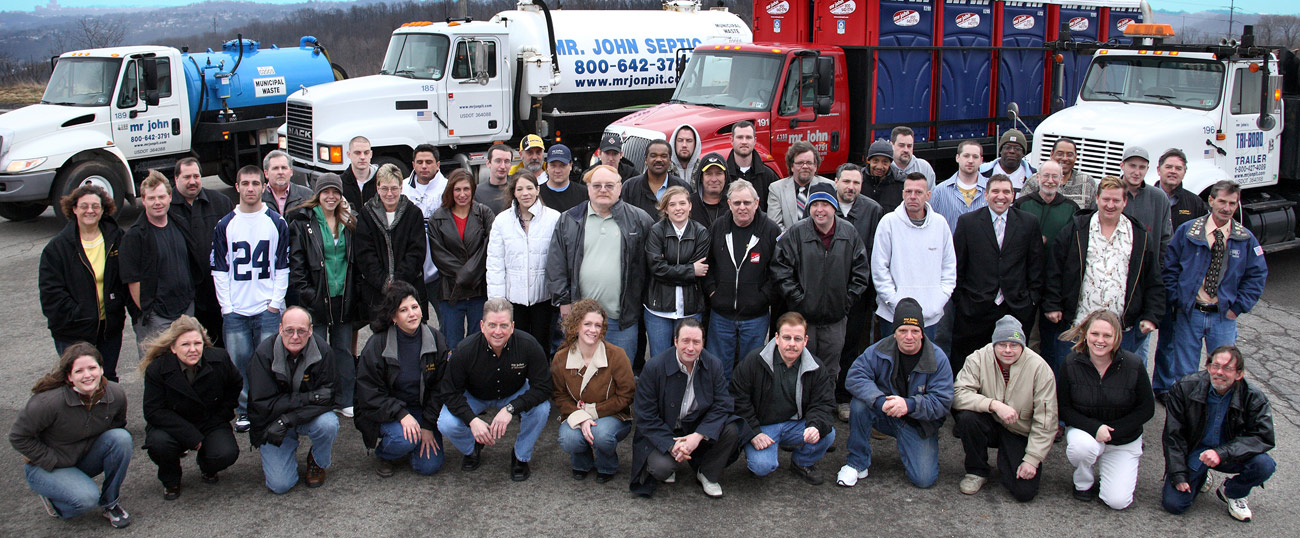 Team Photo Mr. John Portable Toilet Rental - Based in Pittsburgh, Mr. John is the leading portable restroom operator in Western PA, Eastern Ohio, and West Virginia